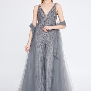 Elegant Gray Beaded Gown